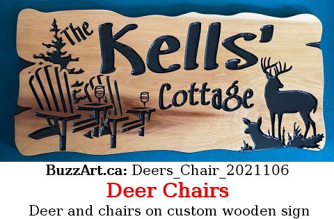 Deer and chairs on custom wooden sign